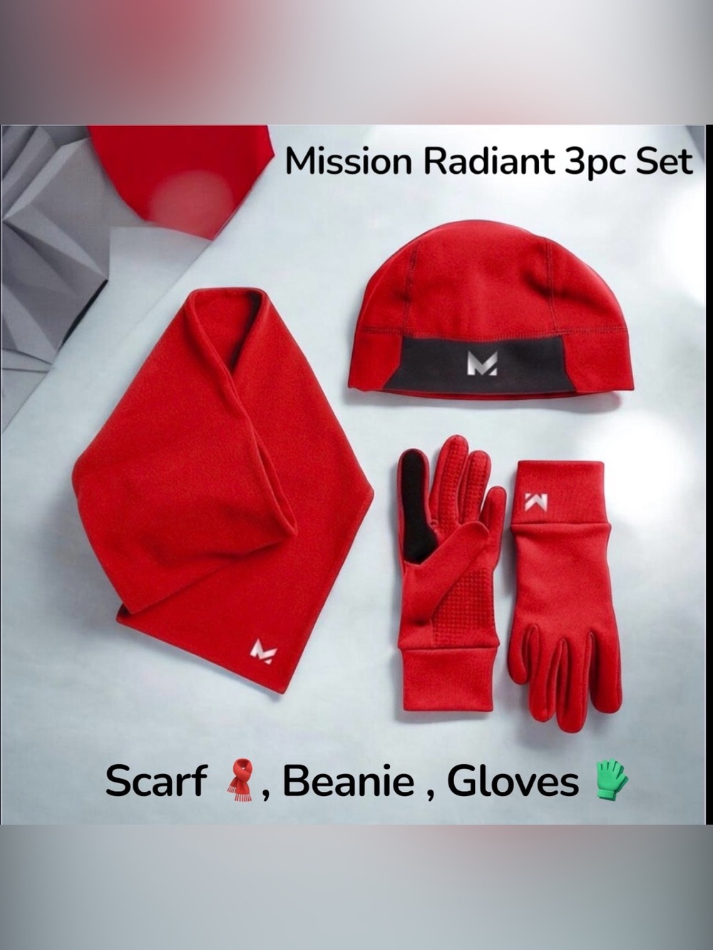 3 Pc Set Mission Radiant Active Beanie Scarf & Gloves Set NWT
